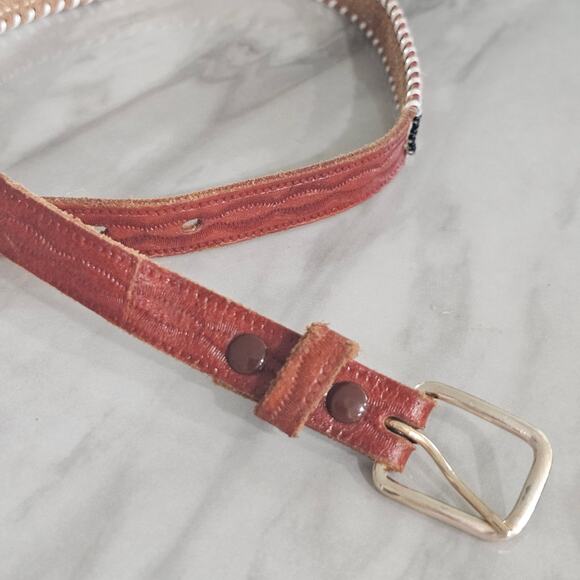 Vintage Beaded Leather Belt Thunderbird design Genuine Cowhide Size 28 main image 3